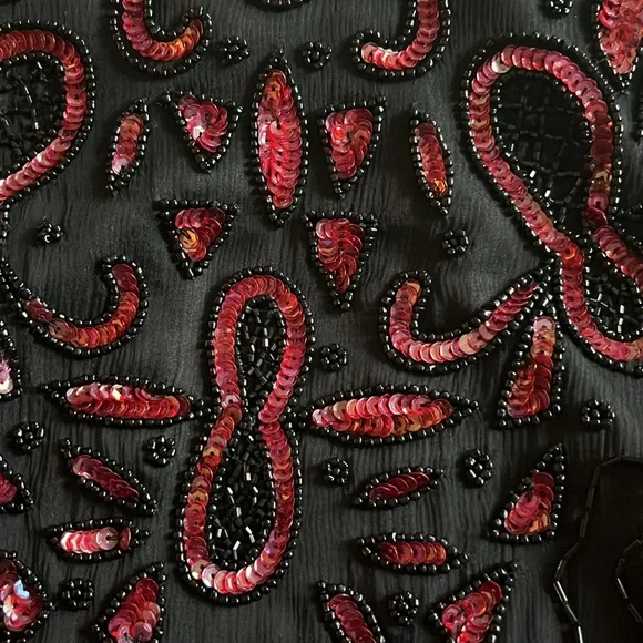 Vintage Beaded Jacket Sequins Black Red  Valentine Medium NWT - Picture 8 of 11